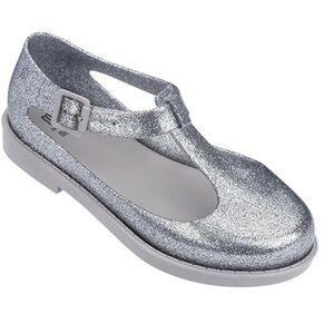 Melissa Girls Glitter T-Strap Dress Shoe in Silver